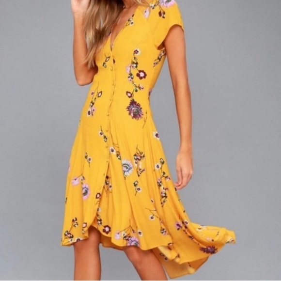 Free People Lost in You Golden Yellow Floral Print Midi Dress Size M NWT - Picture 8 of 10